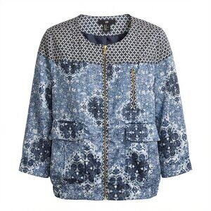 H&M Blue Bomber Jacket with Ornate Design
